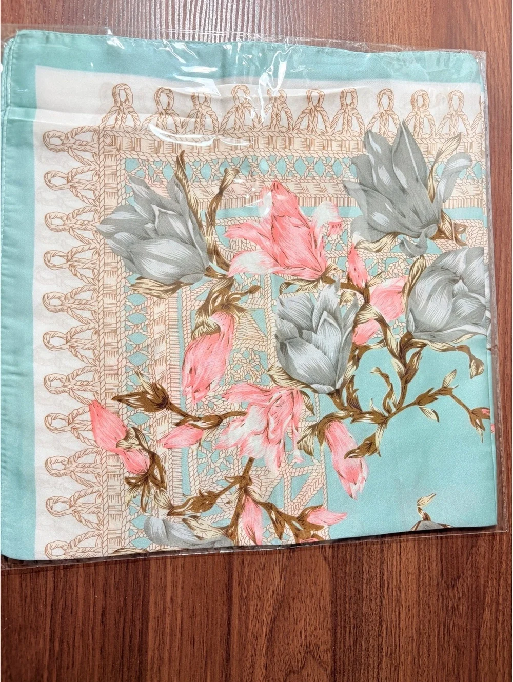 Elegant Floral Print Scarf in Soft Blue and Pink